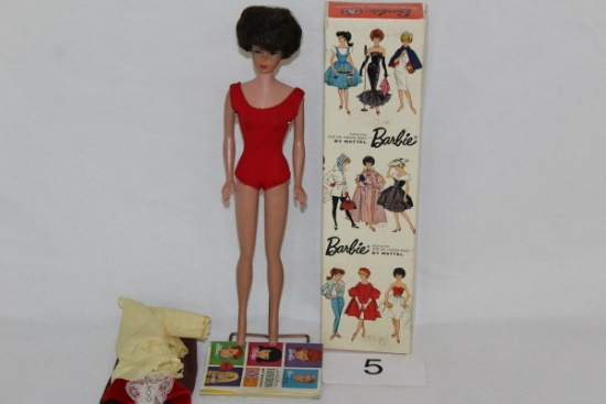 1962 Brunette Bubble Head Barbie W/Original Box, Stand & More!