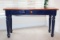 Blue & Natural Wood Top Sofa/Entry Table With Drawer