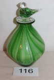 Gorgeous Art Glass Vase W/Bird Stopper