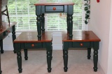 Trio Of Green & Natural Wood SideTables