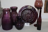Assorted Large Purple Glass Vases & Platter