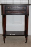 2 Tone Mahogany Finish Side Table W/Drawer On Casters