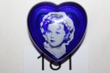 Cobalt Blue Shirley Temple Heart Shaped Glass Trinket Box