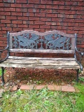 Eagle Themed Cast Iron & Wood Outdoor Bench