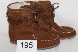 Moccasin Style Zip Side Fringed Booties