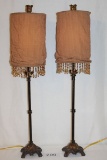 Tall Candlestick Lamps W/Crinkled Fabric Shades