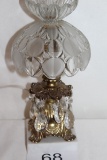 Small Glass & Metal Lamp W/Hanging Crystals