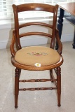Exquisite Solid Wood Side Chair W/Embroidered Seat