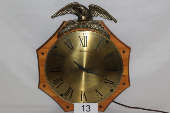 Solid Wood Octagonal Electric Clock W/Metal Eagle