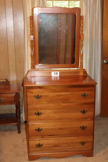 Vintage Maple Tall Dresser W/Mirror