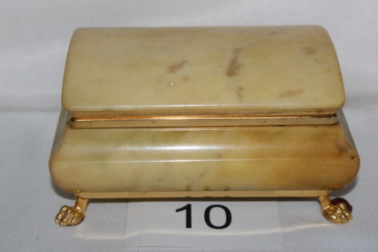 Vintage Genuine Hand Carved Alabaster Claw Footed Jewelry Box