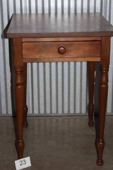 Antique Tall Solid Wood Side Table W/Slatted Drawer