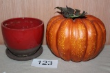 Decorative Pumpkin & Ceramic Planter