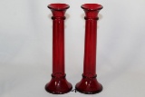 Vintage Indiana Glass Tall Ruby Red Candlesticks