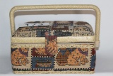 Nice Cat Pattern Embroidered Sewing Box W/Notions
