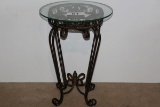 HEAVY Folding 2 Piece Wrought Iron Ornate Round Table W/Glass Top