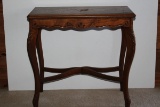 Antique Carved Solid Wood Table W/Inlay Top