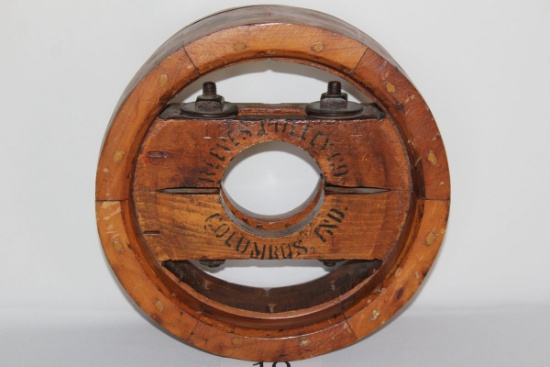 Vintage Reeves Pulley Co Industrial Thick Wood Drive Belt Wheel