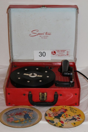 Late 1950's-60's Lionel "Spear-Tone" 2 Speed Electric Phonograph W/Records