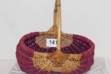 Large Bamboo Handled Purple & Natural Woven Basket