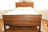 Antique Solid Oak Full Size Bed W/Nice Quilted Topper
