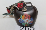 Solid Brass Cow Bell W/Floral Applique