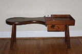 Antique Solid Pine Cobbler's Bench W/Divided Tray & 2 Way Drawer