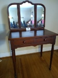 Antique Mahogany Dressing Table W/Trifold Mirror
