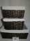 Trio Of Woven Wood Storage Baskets W/Fabric Inserts
