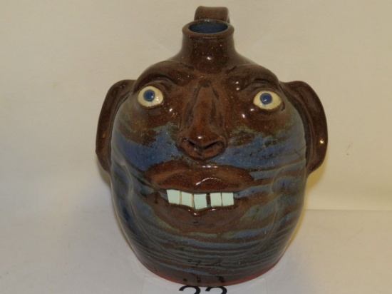 Dale Costner Vale, NC Hand Thrown Pottery Face Jug W/Handle