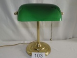 Traditional Brass Desk Lamp W/Glass Shade