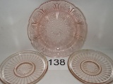 Pink Depression Plate & Saucers
