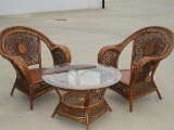 Pier One Rattan Beveled Glass Top Table & Chairs