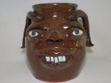 Unique Hand Thrown Double Handled Pottery Face Jug By Dale Costner Vale, NC