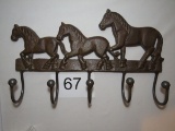 Cast Iron Rustic Horse Wall 5 Hook Coat/Hat Rack