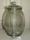 LARGE Ribbed Glass Lidded Drink Dispenser W/Spout