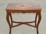 Antique Carved Side Table W/Decorative Inlay Top