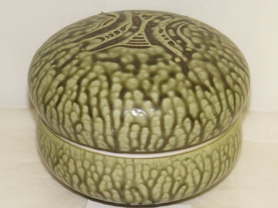 Unique Tom Turner Green Drip Lidded Pottery Bowl