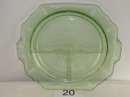 Green Depression Scalloped Edge Divided Plate