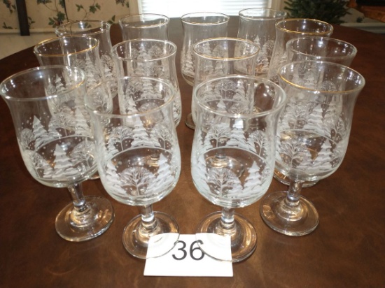 Winter Themed Etched/Frosted Stemmed Glasses