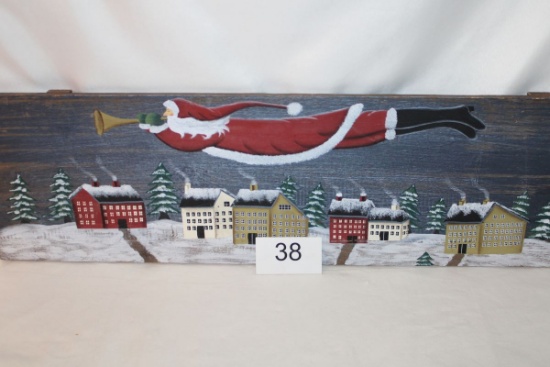 Wood "Santa In Flight" Scene Wall Art