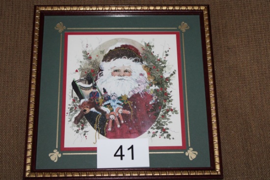 Nice Santa Print W/Ornate Frame & Mat