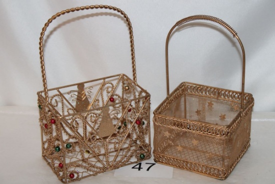 Metal Gold Finish Christmas Themed Baskets