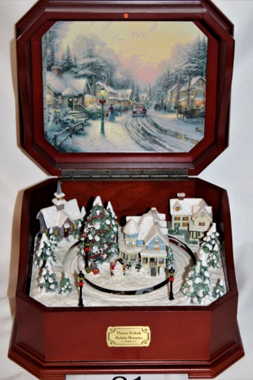 Large Thomas Kinkade "Holiday Memories" Lighted Music Box W/Animation & Certificate Of Authenticity