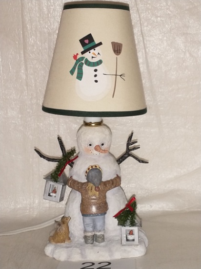 1999 Longaberger Artist Pat Richter "Snowman Love" Small Lamp