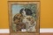 Antique Hunting Dog Print W/Original Ornate Wood Frame