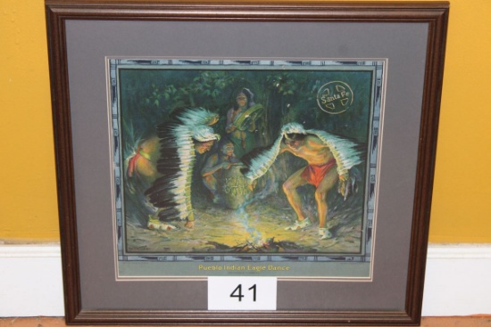 Custom Framed Santa Fe Rail Road "Pueblo Dance" Lithograph