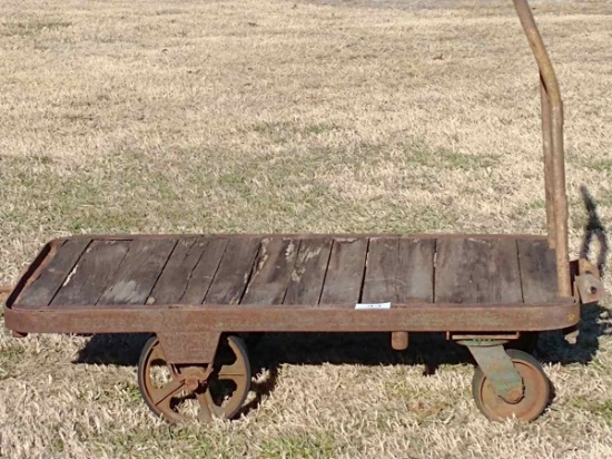 Vintage Rolling Handled Industrial/Raliroad Cart