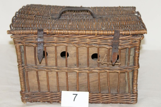 Antique French Woven Wood Pigeon Carrier/Basket