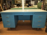 Large Revamped Late 1940's Steel Blue Desk
